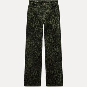 Zara Velvet Paisley Printed Pants | 6 | Green